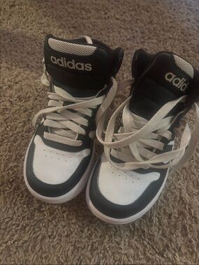 adidas Kids Hoops 3.0 Black and White High-Top Sneakers with Lace-Up Closure